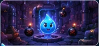 Purple drainage chamber with water character and bombs